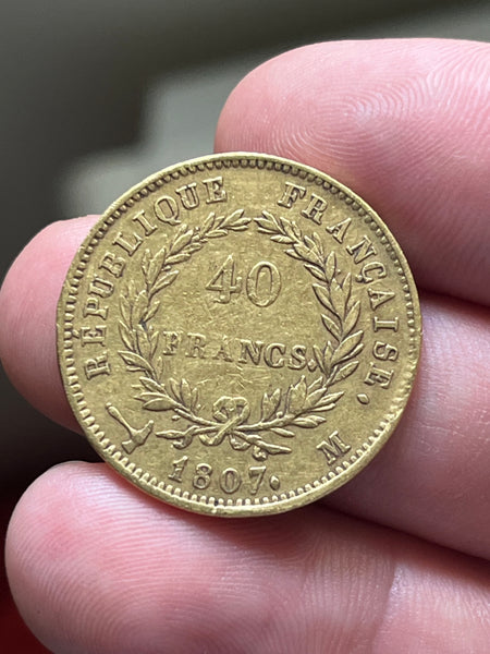 40 Francs Napoleon Empereur - 1807 M - Rare (4994 Exemplaires)