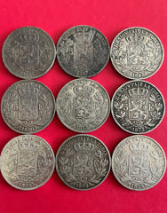 Lot de 9 écus de 5 Francs - Belgique - Argent - Années et états divers