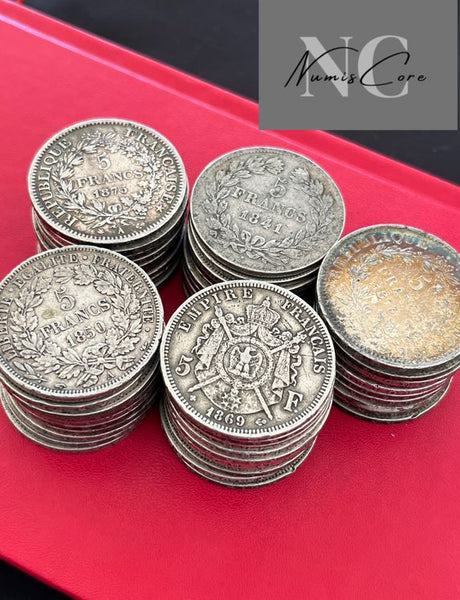 Lot of 50 X 5 Francs Ecu (pre-1900) - 25g - 900/1000 silver - various types, years and states (Hercule, Louis-Philippe, Napoleon...)